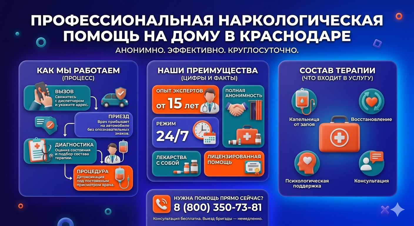 Инфографика о принципах лечения алкоголизма на дому в Химках: этапы вызова нарколога, преимущества анонимной детоксикации и состав медицинской помощи.